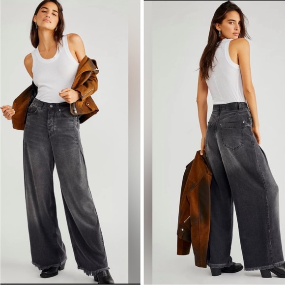 NEW Free People Wide Leg Slouchy Jeans Gray 28 - Picture 1 of 12